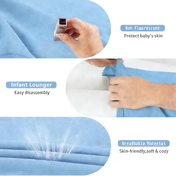 Baby Lounger 0-24 Months 100% Cotton-Snuggle Cozy Me Lounger,Soft & Breathable Baby Lounger for Newborn Play Mat,Infant Babies Essentials Gifts,Blue(Lounger Cover Included)