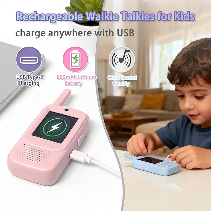 NUFR Video Walkie Talkies for Kids with 6 Voice Changer, Handheld Long Range Rechargeable Video Intercom Toys with Screen, 2 Pack Walkie Talkie for Girls Boys Indoor Outdoor Games Camping