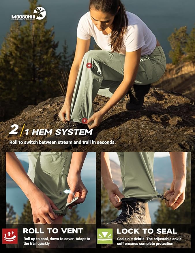 Moosehill Women's Hiking Pants Lightweight Quick Dry Water Resistant Cargo Travel Work Summer Pants for All Seasons