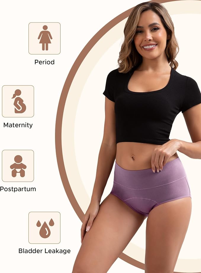 INNERSY Period Underwear for Women Leakproof High Waisted Menstrual Cotton Panties 3 Pack