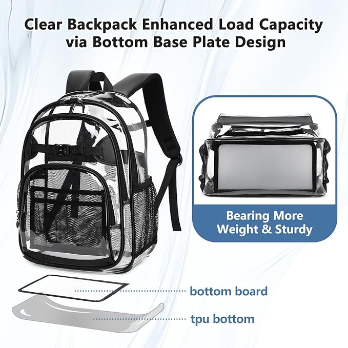 Cusangel Clear kids Backpack for Boys Girls,Black tpu Heavy Duty 16in Transparent Bookbag for School,Student children Bag Stadium Approved See Through Backpack,Stitch Bag durability