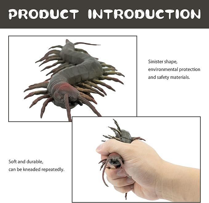Reptile Figurine Soft Rubber Toy, Tropical Jungle Animals with Centipede, TPR Super Stretch Toy for Kids, Perfect for Gifts, Party Favors, and School Projects (Centipede)