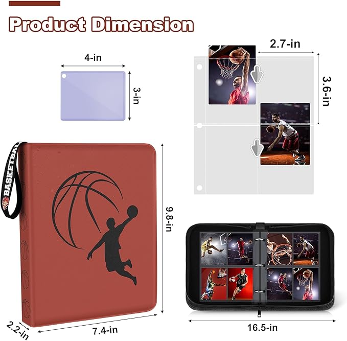 Basketball Card Binder 440 Pocket, Sports Card Binder with Card Display Design, Premium Card Ablums with Sports Pattern Wristband Fit for Basketball Cards 2025-2026