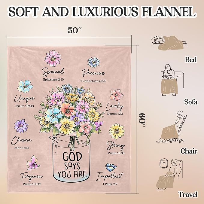 Christian Religious Gifts for Women, Light Pink Birthday Blanket 50''x 60'' | Religious Gifts for Women, Christian Blanket with Flowers, Baptism Christmas Spiritual Gifts for Sister Daughter Mom Grandma