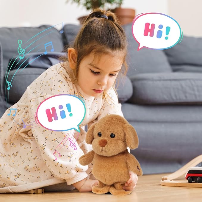 Easfan Talking Puppy Repeats What You Say Walking Singing Stuffed Animal Golden Dog Interactive Plush Toy Funny Animated Toy Mimicking Speaking Birthday for Kids Toddlers,8''