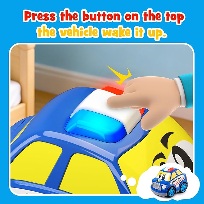 Remote Control Emergency Rescue Vehicle for Toddlers 1-3 RC Police Cars with Sirens Sound and Light Toy Police Car for Kids 3-5 Year Old 2.4G Cartoon Cars Boys&Girls Gifts for Birthday