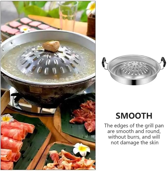 RSBFER Korean BBQ Grill Pan, Aluminum Stovetop Round Barbecue Grill Plate, Basket Steamer Cookware Kitchen Cooking Tools,35cm