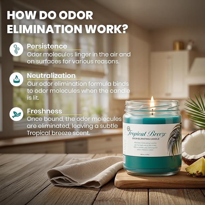 Candle Set Odor Eliminating – 2 Pack - 12oz – Long-Lasting Soy Wax Candles – Neutralizes Pet, Kitchen & Smoke Odors – Clean Burn, Eco-Friendly, Aromatherapy Candle (Tropical Breeze)