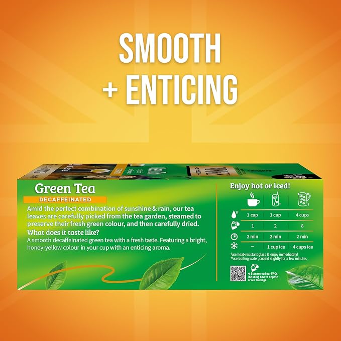 Twinings Decaffeinated Green Tea Individually Wrapped Bags, 100 Count (Pack of 1), Smooth Flavour, Enticing Aroma, Enjoy Hot or Iced, 100 Teabags