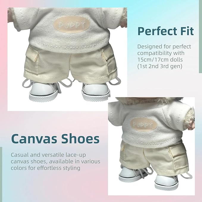 17cm Dolls Shoes, Lace-Up Canvas Sneakers Mini Shoes for 17cm Dolls, Fingerboard Shoes, Mini Finger Shoes, Clothing Accessory for 6.7in Dolls (1 Pair of White)