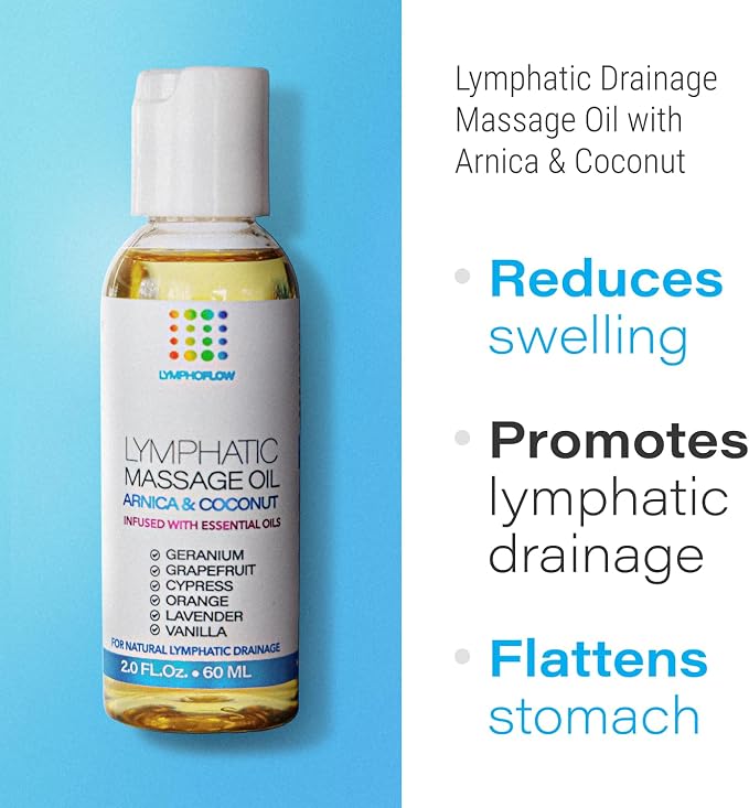 Bruizex Arnica Coconut Lymphatic Drainage Massage Oil 2oz & Fibro Roller Lymphatic Drainage Massage Roller Ball Bundle, for Fibrosis Treatment, Manual Lymph Drainage & Post Surgery Recovery