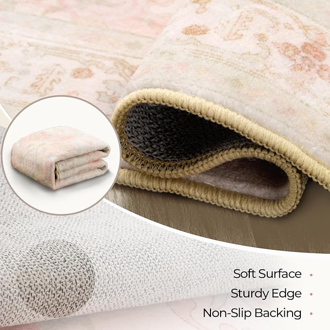 CAPALOCA Runner 2x6 Washable Nursery Girls Low Pile Area Rug Pink Green | Non-Slip Soft Rugs for Bedroom Kids Playroom Living Room, Print Pattern Water Repellent Carpet Indoor Decor