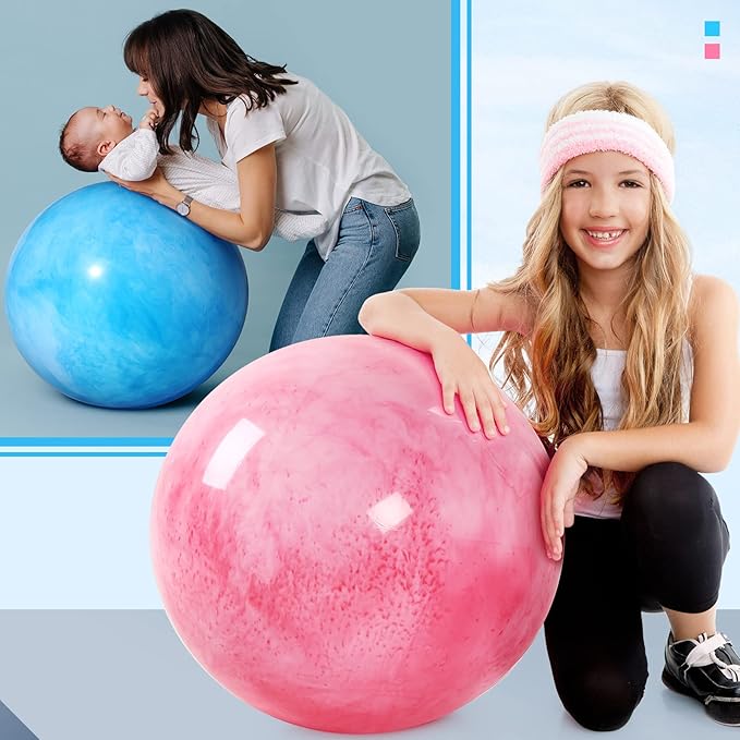Jadive 2 Pcs 24 Inch Marbleized Bouncy Balls Giant Bouncing Balls Large Size Playground Huge Ball Rubber Sensory with Air Pump for Kids Beach Play Toys Indoor Outdoor Activities, Red, Blue