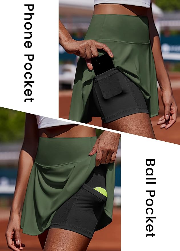 PINSPARK Womens Tennis Skirt Pleated Athletic Golf Skorts with Pockets | 3.5" High Waisted, Mesh Built-in Shorts, Mini Skirt, Buttery-Soft, Quick-dry, for Tennis, Golf, Pickleball, Casual