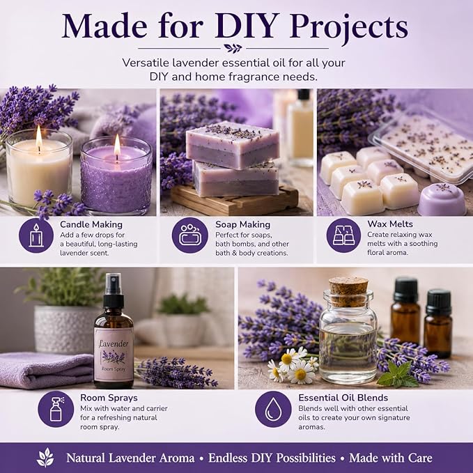 GreenHealth Lavender Essential Oil – 16 fl oz (473 ml) – 100% Pure & Uncut – Aluminum Bottle – Bulk Lavender Oil for Diffuser, Aromatherapy, Candles, Soap & DIY
