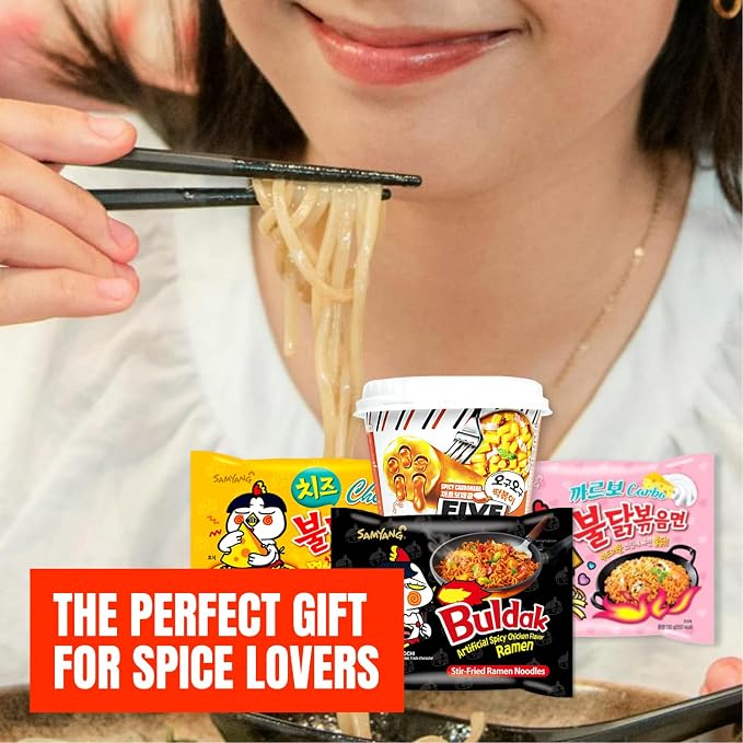 Korean Spicy Ramen Box | 3 Buldak Ramen “Original, Cheese, Carbo +1 Korean Spicy Rice Cake Tteokbokki +1 Korean Sweet Drink + 4 Chopsticks | Korean Food Box Gift - Journey of Korea