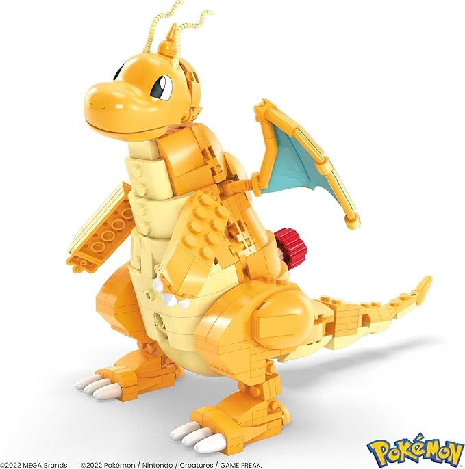 MEGA Pokemon Action Figure Building Toys for Kids, Dragonite with 388 Pieces and Wing Flapping Motion, Age 9+ Years Old Gift Idea
