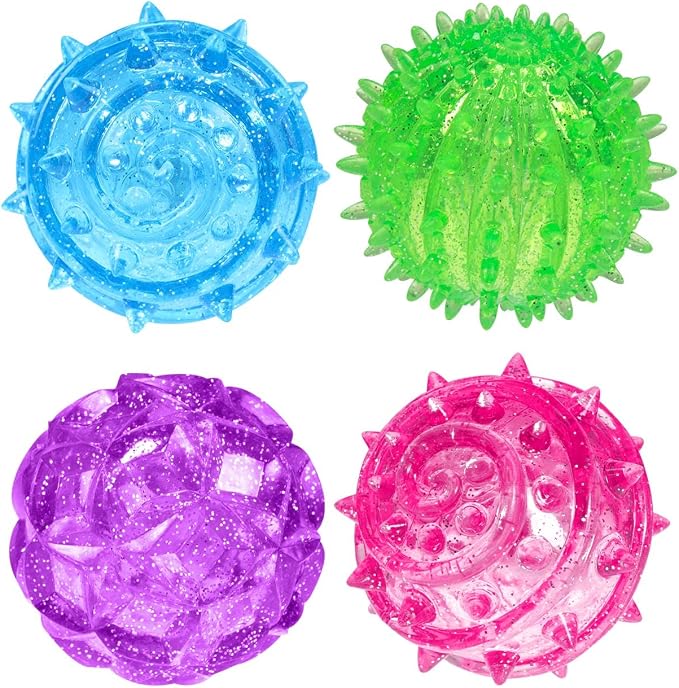 JA-RU Light Up Rubber Spike Balls (Pack of 4 with Flashing Lights) | Great Fidget Toy for Kids | Bulk Bouncing Sensory Balls | Plus 1 Bouncy Ball. #695-4p