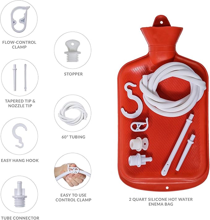 Rubber Enema Bag Kit for Colon Cleanse for Women Anal Douche Bag Enema Cleaner Hot Water Bottle (2 Quart)