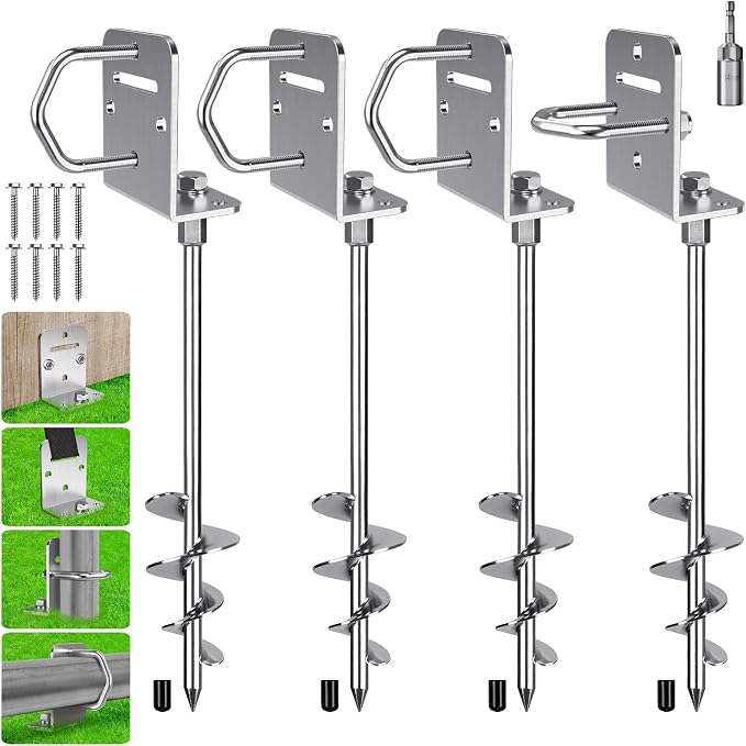 BeneLabel 2/4/6 Pack 18" 24" Ground Anchors Screw in Shed Anchor with L Bracket Trampoline Anchor Spiral Swingset Anchors for Swing Set, Mobile Home, Fence, Playset, Tent, Canopy, Carport