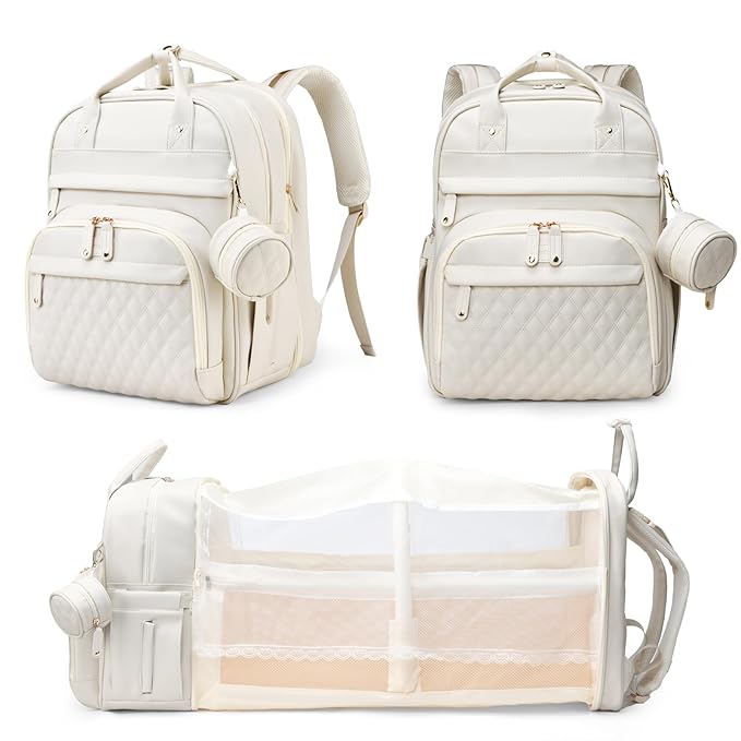 Astro alan Baby Diaper Bag with Changing Station, Waterproof Diaper Bag Backpack for Moms Dads with USB Charging Port, Baby Shower Gifts, Large Capacity diaper backpack, Beige