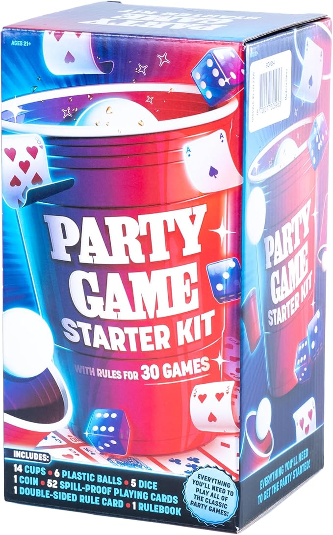 Endless Games Party Game Starter Kit – 30 Fun Game Night Games & Supplies for Adults | 2+ Players | Includes Cups, Dice, and Cards | Ages 21+