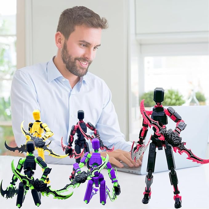2 Packs T13 Action Figure Set (Assembly Completed) - Titan 13 Robot Movable, 3D Printed Articulated, Full Body Mechanical Doll - Christmas Birthday Gift for Kids Adult (G+P)