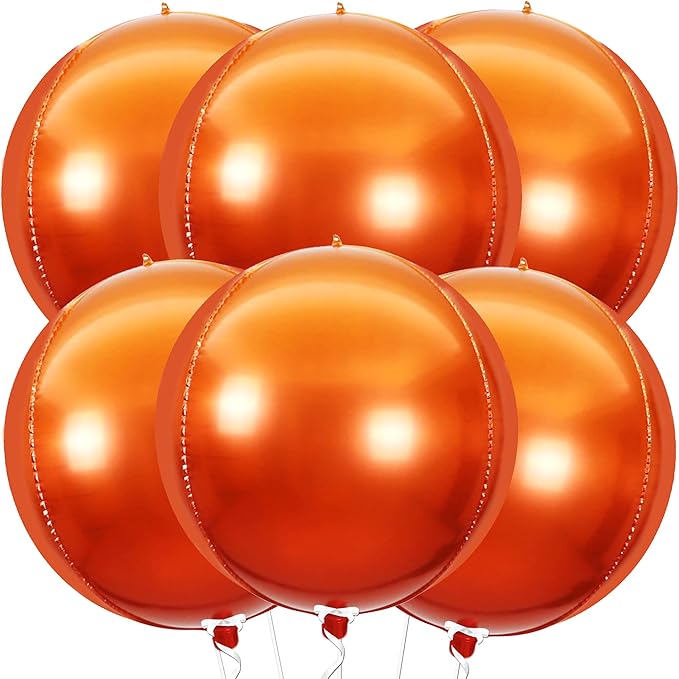 KatchOn, Orange Balloons - Big, 22 Inch, Pack of 6 | 4D Foil Metallic Balloon for Birthday Decorations, Orange Party Decor | Baby Shower Decorations, Basketball Party Decorations, Wedding, Graduation