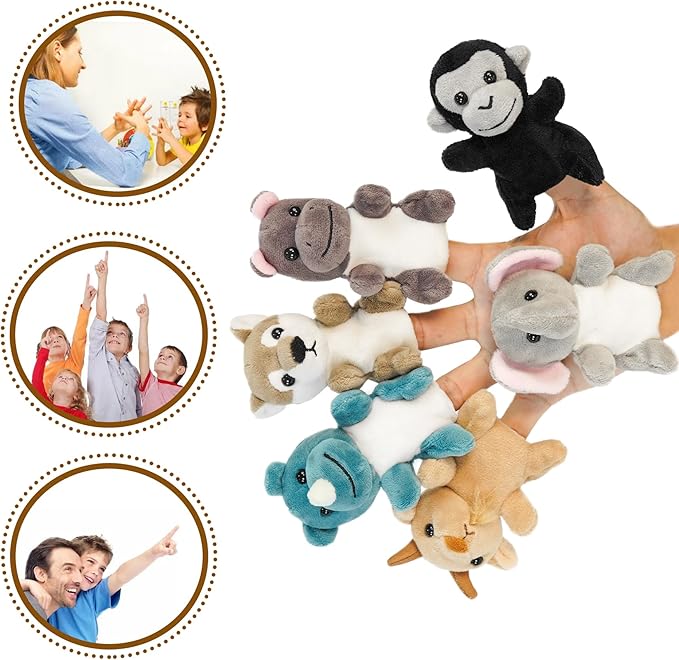 Jungle 6pcs Finger Puppets Set, Cute Animal Puppet for Role-Playing Mini Hand Puppets Hippopotamus Wolf Chimpanzee Rhinoceros Elephant Goat (jungle03)
