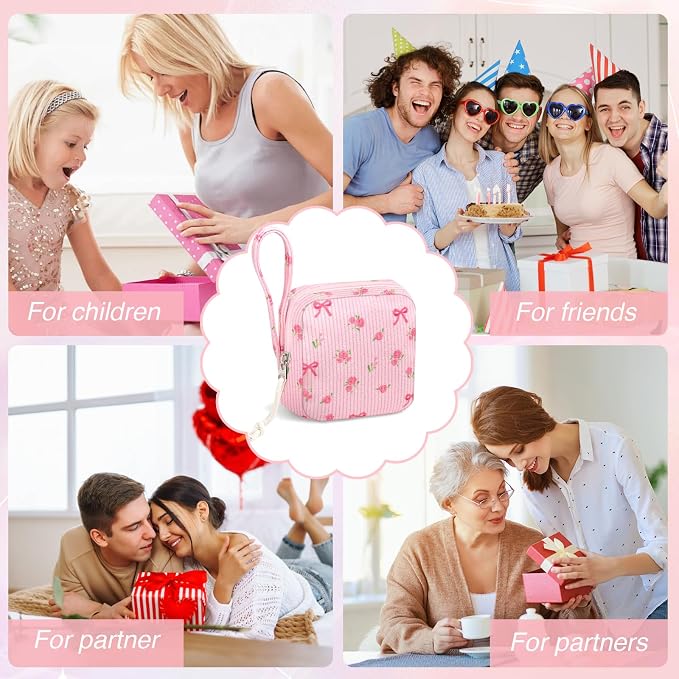 Small Makeup Bag | Discreet Period Bag Pad Pouch for Purse| Sanitary Napkin Storage & Tampon Holder for Travel(Flower bow pink)