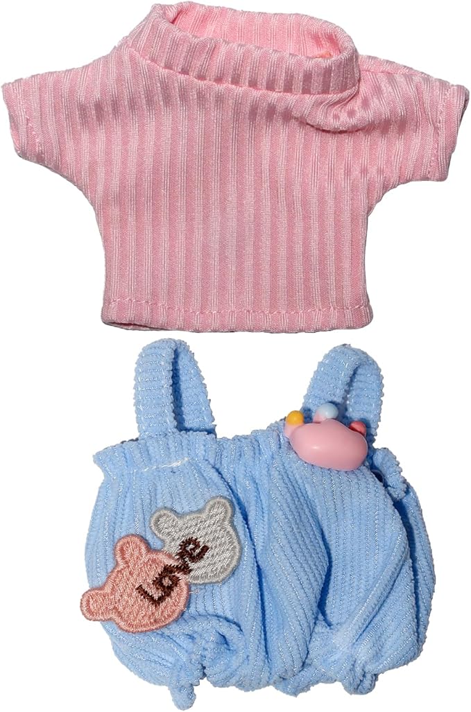 17cm Doll Clothes, 17cm Clothes Skirt Set, 2 Piece Colorful T-Shirt+ with Overalls or Skirt Outfit Premium Fashion Cute Doll Accessories(NO Doll)(Style D)
