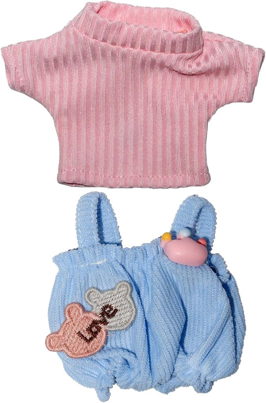 17cm Doll Clothes, 17cm Clothes Skirt Set, 2 Piece Colorful T-Shirt+ with Overalls or Skirt Outfit Premium Fashion Cute Doll Accessories(NO Doll)(Style D)