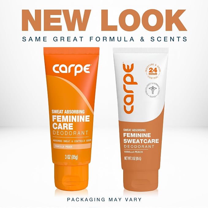 Carpe Feminine Sweatcare Intimate Deodorant - pH Balanced, 24Hr Moisture & Odor Control Whole Body Deodorant for Women - Gynecologist Tested & Safe for Private Parts - Vanilla Peach - 3oz