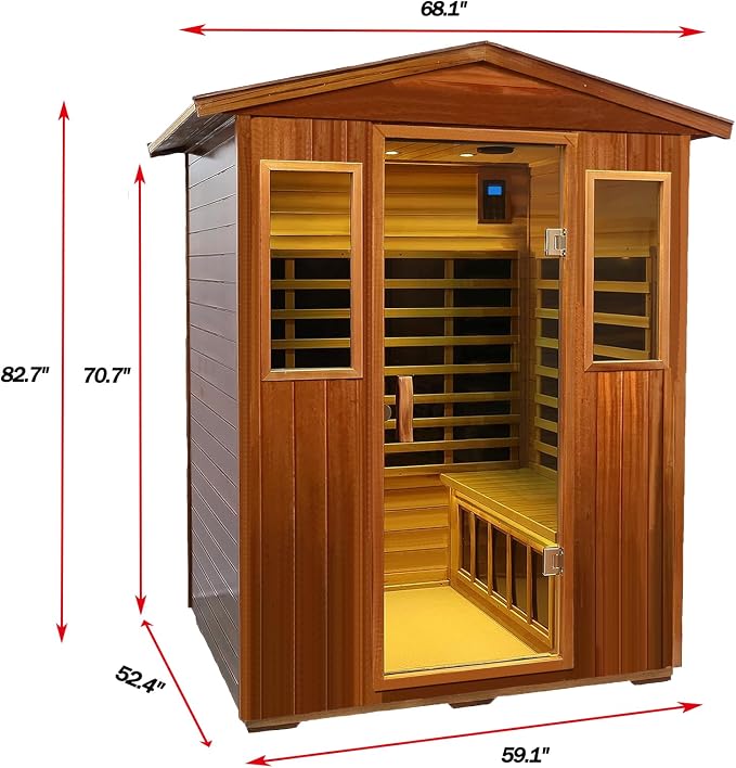 Kanlanth Outdoor Sauna 4 Person Low EMF Far Infrared Sauna for Home, 2050W Mahogany Wooden Sauna Room for Outdoor Indoor Home, with Blue-Tooth, LCD, LED