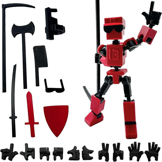 (Assembly Completed) 3D Printed 6.65-inch Action Figure Mini-13, Full Body Mechanical Movable Toy, Multiple Accessories, Desk Decoration, Creative Gifts (Red)