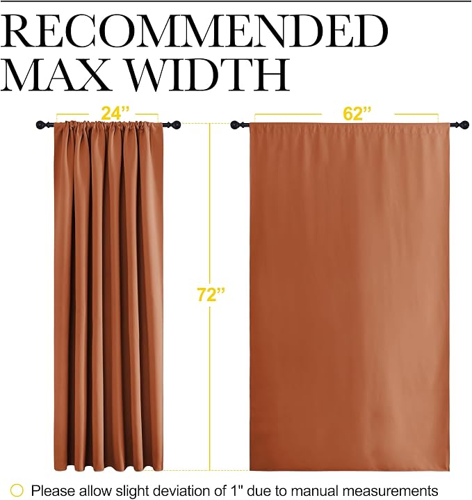 NICETOWN 2 Panels Blackout Curtains, Rod Pocket Window Curtains Room Darkning Drapes for Bedroom/Living Room, Thermal Insulated Solid Draperies for Home Office/Study, 62 by 72-Inch, Burnt Orange