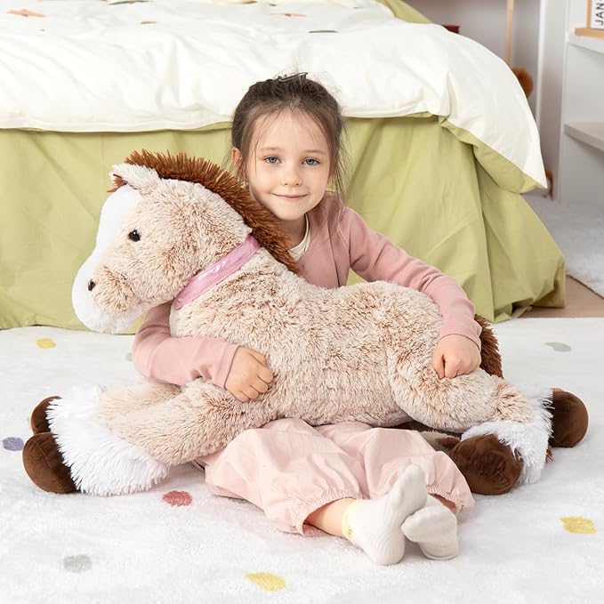 MaoGoLan Large Horse Stuffed Animal for Boy, Big Horse Plush Toy for Girl, Ridable Stuffy Pony for Kid, Stuffed Pony Plush Pillow for Baby Shower, Birthday Gifts or Party Favor, 33 inches, Brown