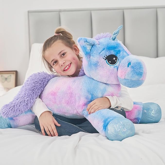 Tezituor 32in Giant Unicorn Plush Toys,Cute Rainbow Stuffed Animals,Birthday Decorations for Girls,Boys,Girlfriend,Big Unicorns Gifts for Children,Purple Blue