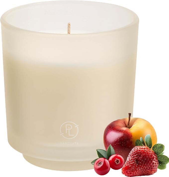 PartyLite Iced Snowberries Scented, Notes of Apple, Cranberry, Peach, Strawberry, Vanilla & Musk,10oz 1-Wick Aromatherapy Refillable Jar Candle, 50 Hour Burn Time, Sustainable Wax in Reusable Vessel