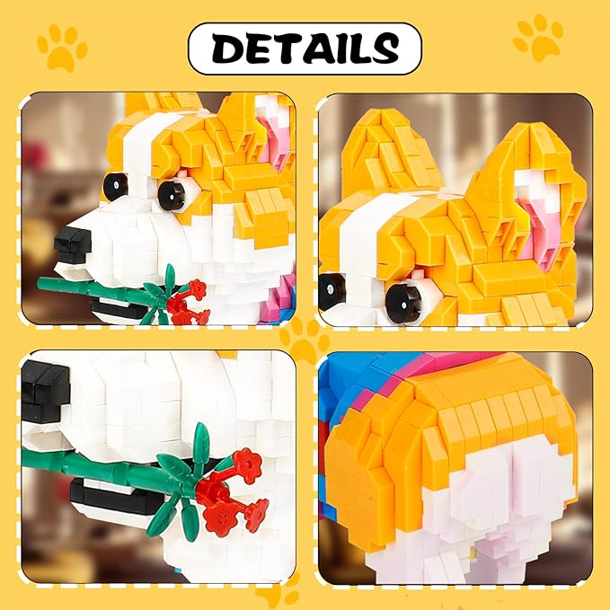 QLT QIAOLETONG Cute Animal Micro Mini Building Blocks Kit, Corgi Dog Micro Bricks Building Toys for Adults, Party Favors for Kids 12-14+ Years Old, Birthday, Carnival Prizes (997 PCS)