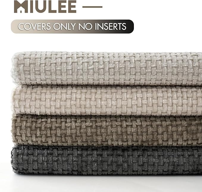 MIULEE Soft Decorative Chenille Euro Pillow Covers Neutral 22x22 Pack of 4 | Mid Century Modern Decor, Cream to Charcoal Set, Couch Throw Pillows, Farmhouse Boho Cushion Covers for Sofa Bed Living Room