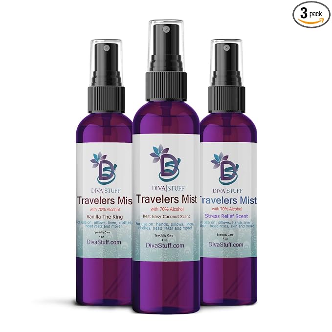 Diva Stuff Travelers Mist – Promotes Clear Skin & Protects from Acne-Causing Funk, Cleans Pillows, Hands and Sheets – Aromatherapy Spray for Relaxation and Sleep, Made in USA (Variety Pack, 4 oz Each)