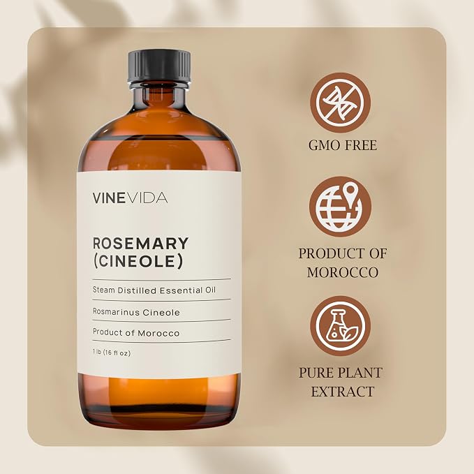 VINEVIDA Rosemary Essential Oil 16 oz - Undiluted Rosemary Oil - DIY Candle Scents - Bulk Essential Oil for Soap Making