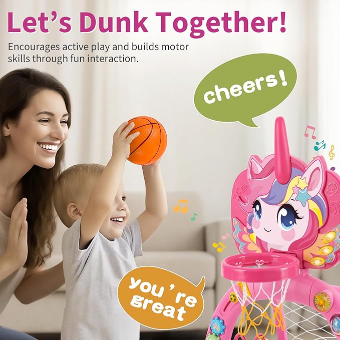 Toddler Basketball Hoop & Soccer Goal: Activity Center with Ring Toss – Unicorn Sports Play Set | Toys for Baby Toddlers 12-18 Months & Boys Girls Ages 1-3 | Indoor Outdoor Birthday
