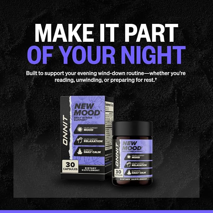 ONNIT New Mood Daily Stress Support Capsules, IGEN Non-GMO Tested Sleep and Mood Support Supplement for Men and Women, Daily Stress Management Capsules, 60 Count