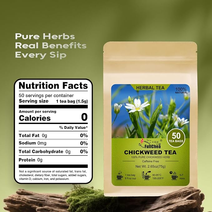 FullChea - Chickweed Tea Bags, 50 Count, Dried Chickweed Herb | Premium natural chickweed herbal tea, non-GMO, caffeine-free, crafted for gentle daily herbal enjoyment
