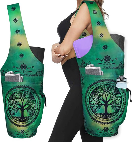 Yoga Mat Bag - Large Opening Long Tote Yoga Mat Carrier Holder Bag with Waterproof Wet Zipper Pocket and Drawstring Water Bottle Pocket - Yoga Bag Fit Most Size Mats