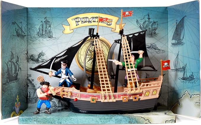 Kids Light Up Pirate Ship Adventure Toy Real Sounds, Black