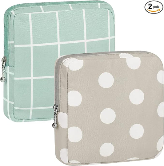 airogym 2 Pack Period Bag for Womens, Sanitary Napkin Storage Bag, Functional Waterproof Sanitary Pads Bags for Panty Liners, Tampons, Menstrual Cups Pouches, Sanitary Pads Organizer with Zipper