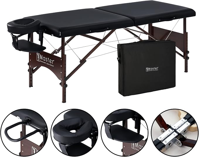 Master Massage 28" Argo Portable Spa and Beauty Table in Black with Walnut Legs